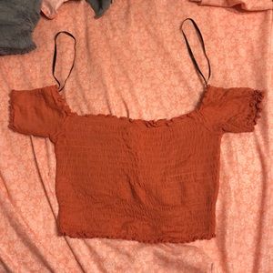 smocked off the shoulder crop top